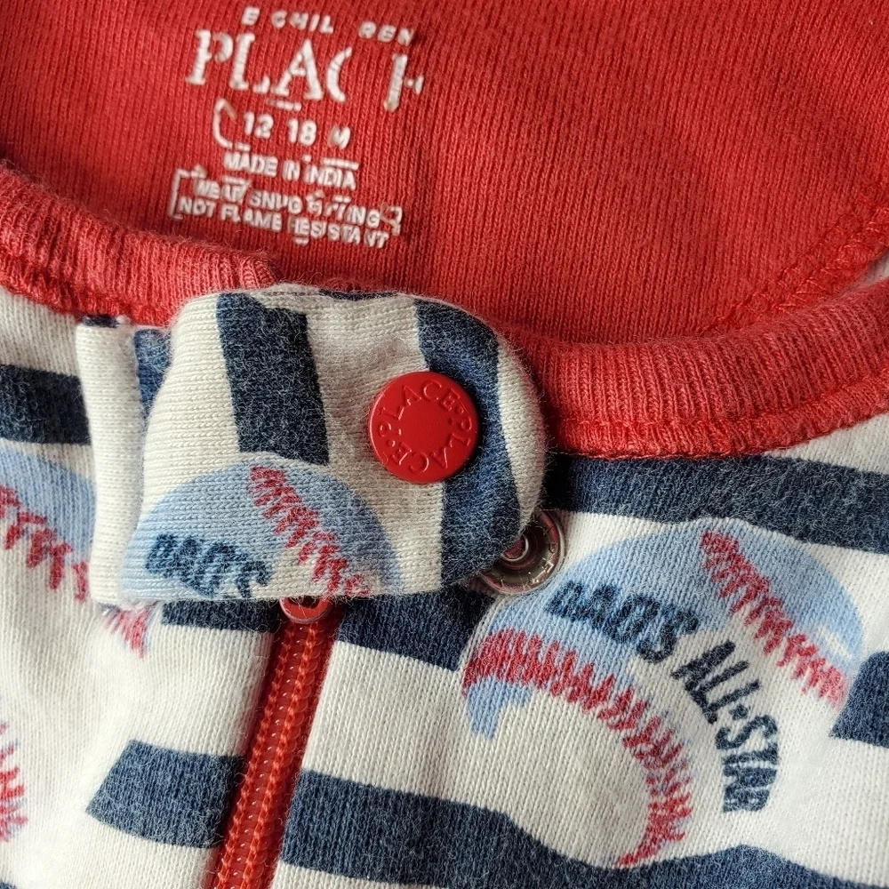 The Children's Place Size 12-18m 100% Cotton Dad's All Star Baseball Footed PJs